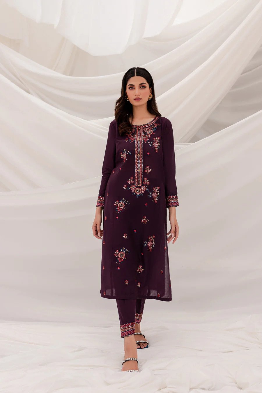 Mulberry 2PC-Cotton Stuff Embroidered Stitched Outfit