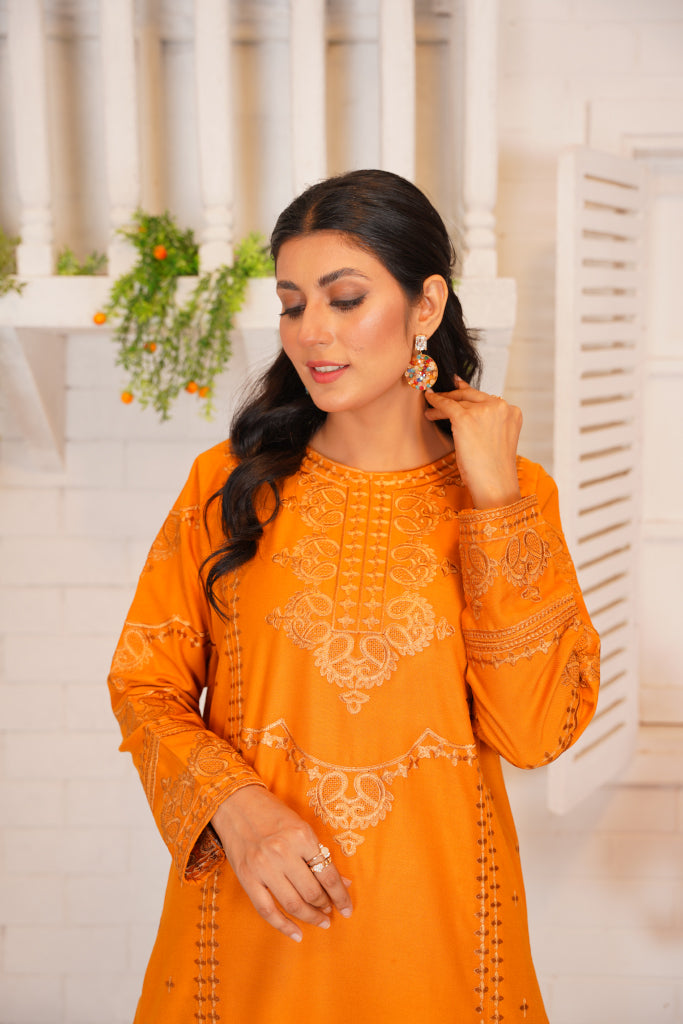 Feroza Mustard 2Pc - Embroidered Dress